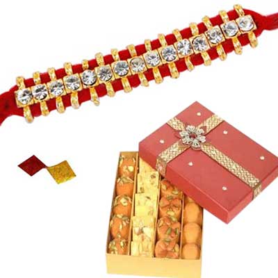 "Stone Rakhi - SR-9160 (Single Rakhi), 500gms Assorted Sweets(ED) - Click here to View more details about this Product